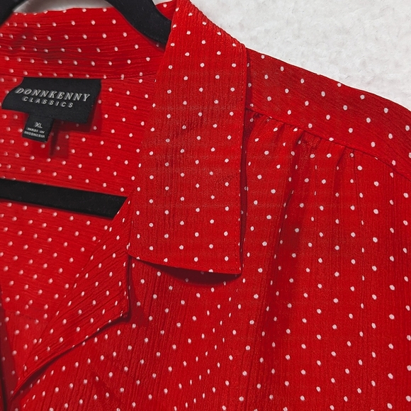 4/$80 Donnkenny Classic Red White Polkadot Collared Button Up Lightweight Blouse - Picture 5 of 9